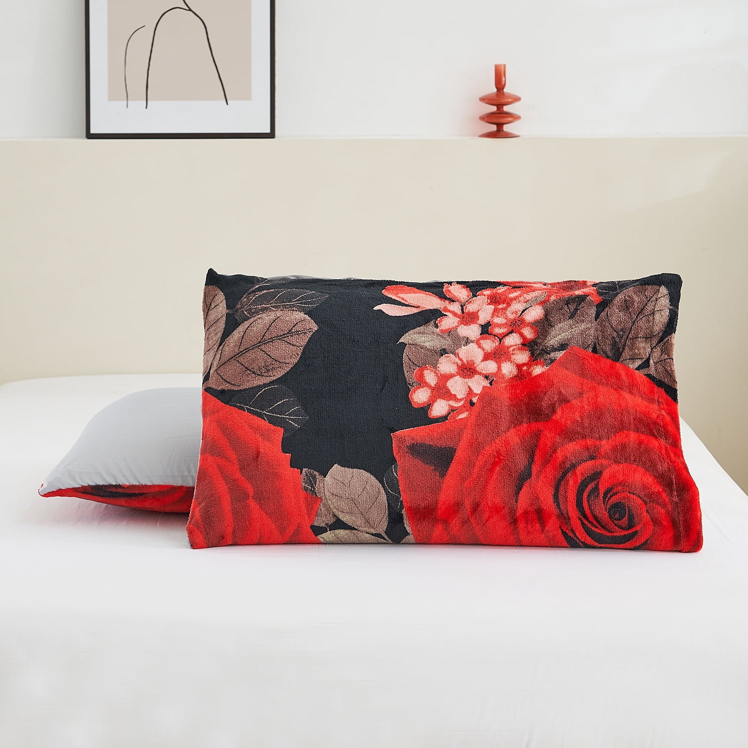 JML Plush Sherpa Bed Blanket, Fluffy & Soft, Reversible, Thick, King 79"x91",Black Rose