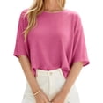 thumbnail image 3 of Half Sleeve Solid Color Women Casual Oversize Knit Pullover Sweater, 3 of 6