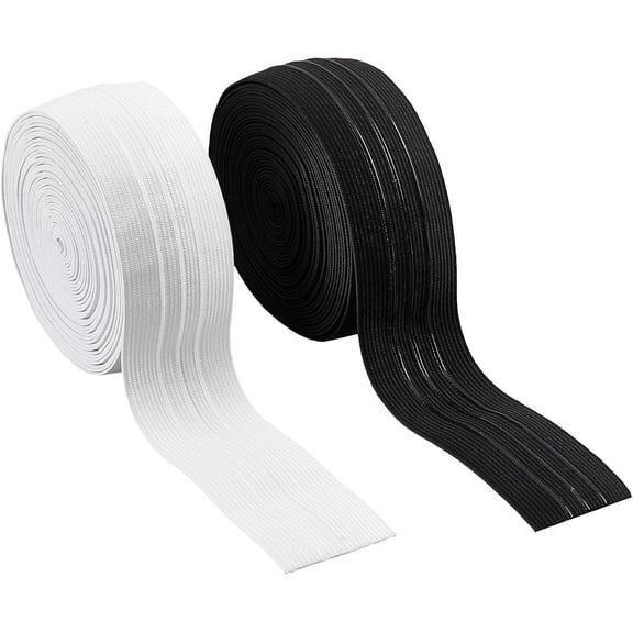 16 Yards Non-Slip Elastic Ribbon Black White Silicone Backed Elastic Band 2” Gripper Elastic Webbing Stretchy Band Roll Elastic Gripper Band for Garment Wig Sewing Bike Shorts