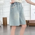 thumbnail image 4 of Afuyipoi Girls Bermuda Denim Shorts Size 10-12,Elastic Waist Embroidered Breathable Baggy Jean Shorts Blue, 4 of 6