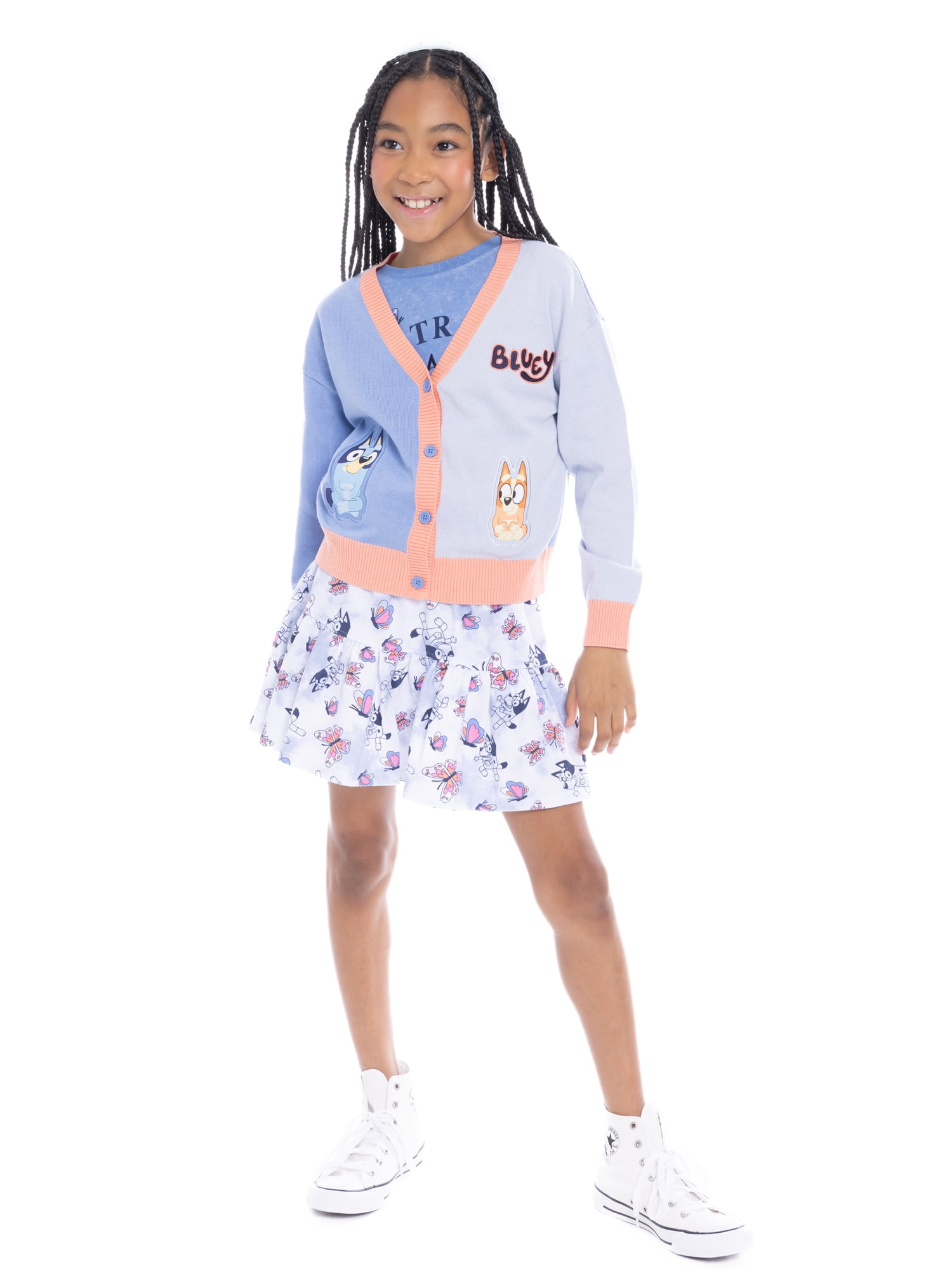 Bluey Girls Button Down Graphic Embroidery Cardigan, Sizes 4-16