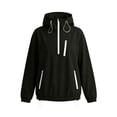 thumbnail image 5 of Women Half Zip Hooded Rain Jacket, Lightweight Windproof Water Resistant Anorak Coat with Drawstring Hem Cuffs, Casual Outdoor Rain Outerwear for Daily Walking Travel(Black,XL), 5 of 5