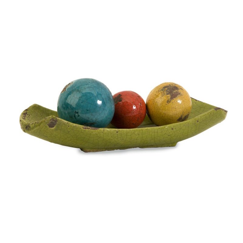 IMAX Mercade Decorative Ceramic Balls in Tray Set of 4 (401764