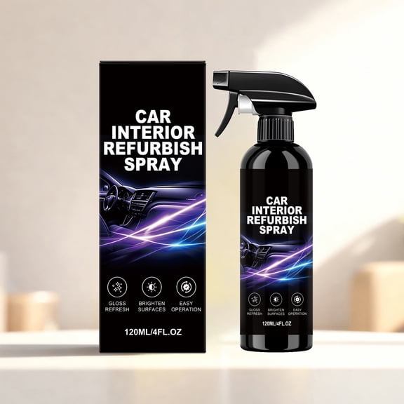 Car Interior Restorer Spray 120ml, Plastic Leather Dashboard Gloss Reviver Anti-Aging 2.24x7.87 Inch for Faded Surfaces Steering