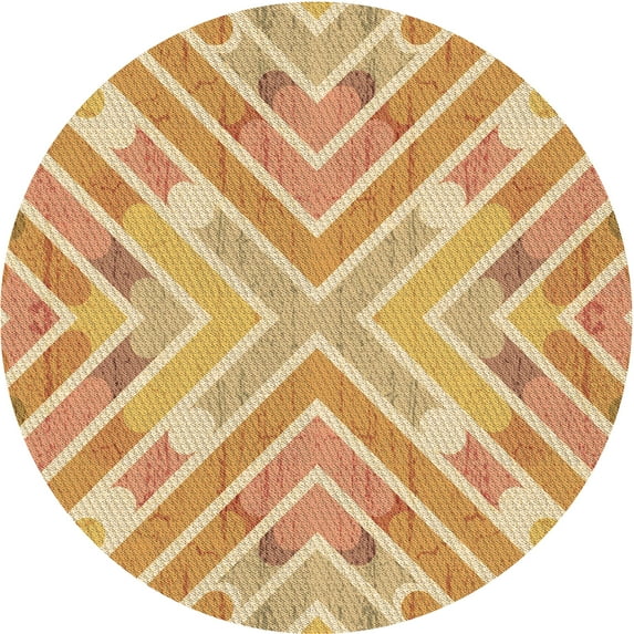 Ahgly Company Indoor Round Patterned Papaya Orange Area Rugs, 4' Round