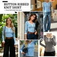 thumbnail image 3 of FEDTOSING Women’s Long Sleeve Henley T Shirts Button Down Tops Ribbed Knit Shirts Casual Basic Tops, 3 of 7