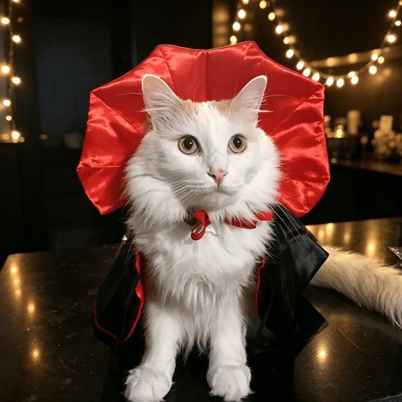Halloween Pet Vampire Cape – Adjustable Red & Black Costume for Cats & Small Dogs Cloak with Stand-Up Collar Funny Halloween Pet Outfit