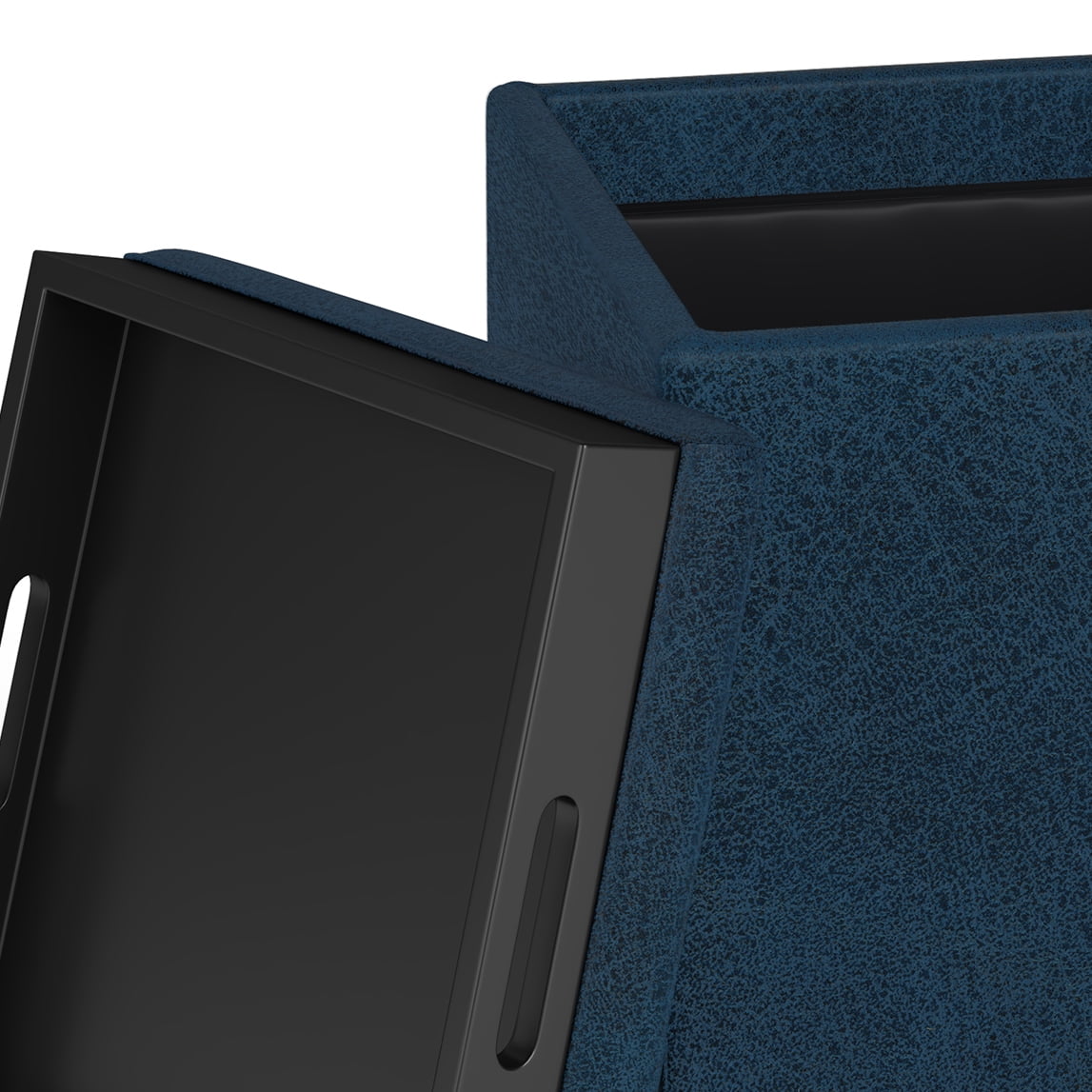 Rockwood 17 inch Wide Cube Storage Ottoman with Tray in Distressed Dark Blue Vegan Leather