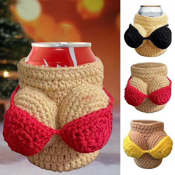 Wine Bottle Cover Bra Shape Handmade Knitted Beer Tea Cup Cover Reusable  Cosy Champagne Creative Funny Sexy Bikini Beer for Party Home 