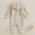 thumbnail image 5 of Baby Romper Infant Hooded Footless Pjs Solid Hoodie Romper Zip Up Long Sleeve Jumpsuit Baby Clothes Girl Beige 12 Months-18 Months, 5 of 7