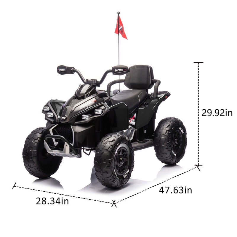 Gundir 24V Kids Ride On Electric ATV with Remote Control, 4-Wheel Shock Absorber, Storytelling, Music, LED Lights, USB/MP3, Speeds 1.24-3.73MPH, Black