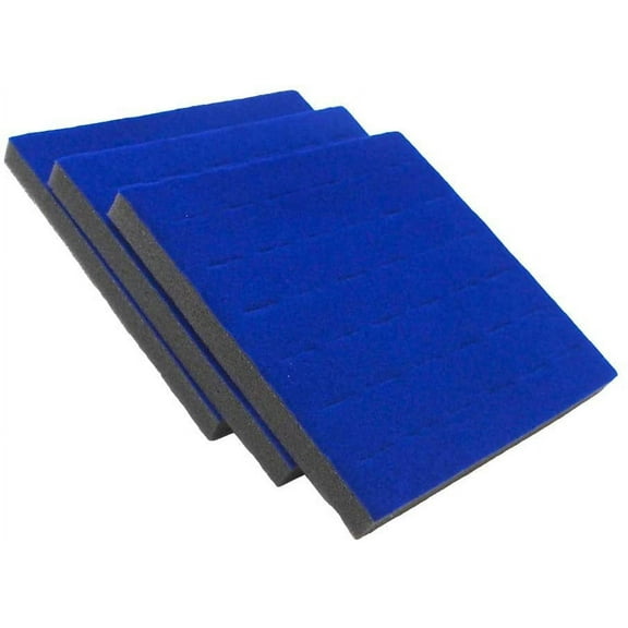 N'icePackaging 3 Qty USA Deluxe Eyptian Blue 36 Ring Foam Insert Display - for Trays/Jewelry Cases - Half-Tray Size 7 5/8" x 7 1/4" x 5/8"