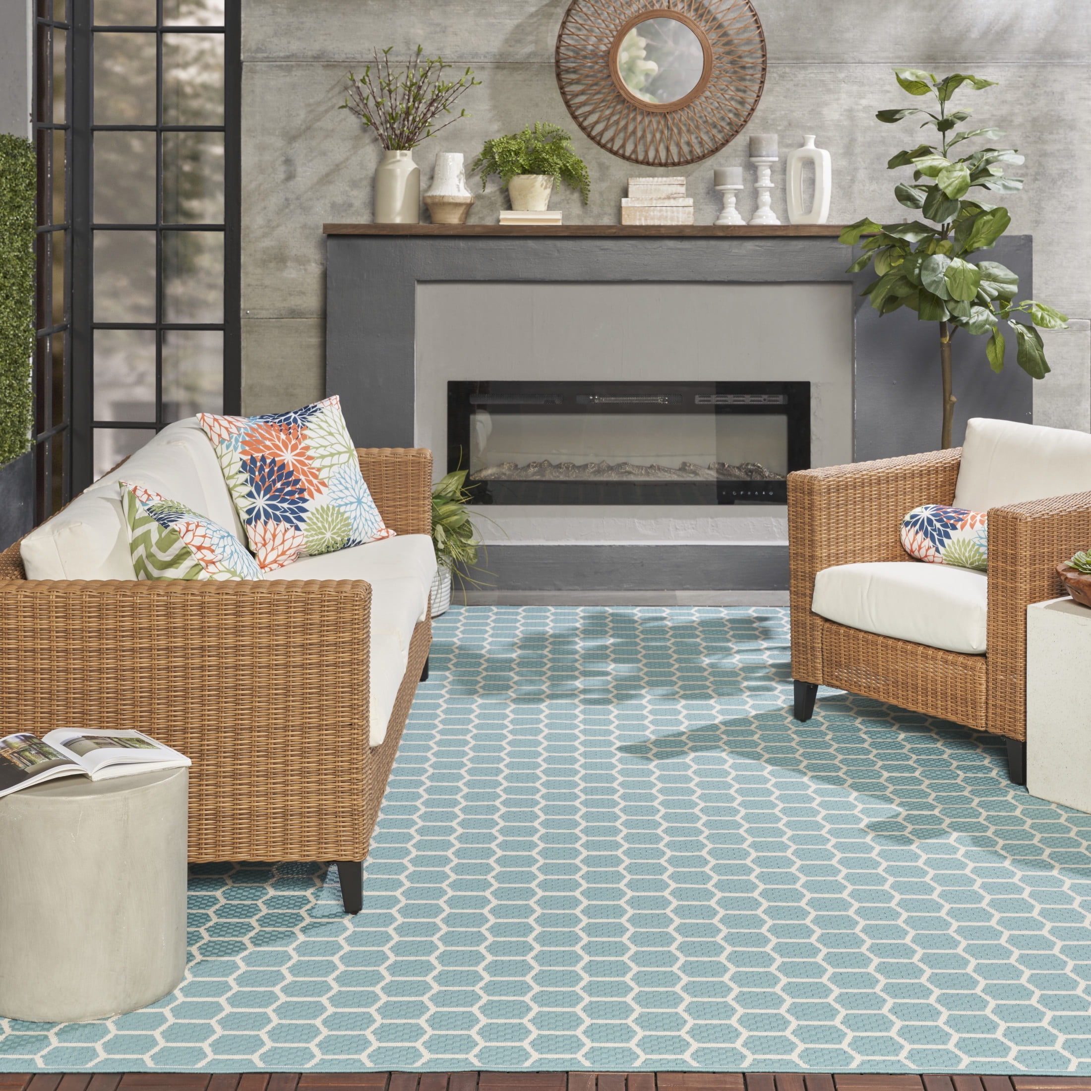 Nourison Twist Reversible 9' x 12' Aqua Modern Rug