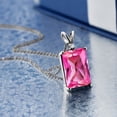 thumbnail image 2 of Gem Stone King 925 Silver Pink Created Sapphire and White Lab Grown Diamond Pendant Necklace for Women (10.02 Cttw, Gemstone September Birthstone, Emerald Cut 14X10MM, with 18 inch Silver Chain), 2 of 4