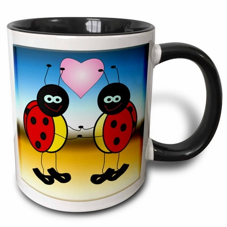 

3dRose Lady Bugs in Love Cartoon - Two Tone Black Mug 11-ounce