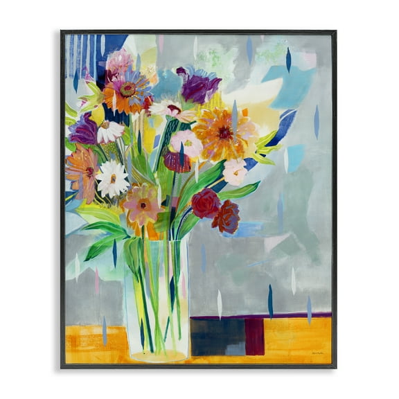 Stupell Industries Florals on Blocked Background Plants & Flowers Painting Black Framed Art Print Wall Art, 11 x 14