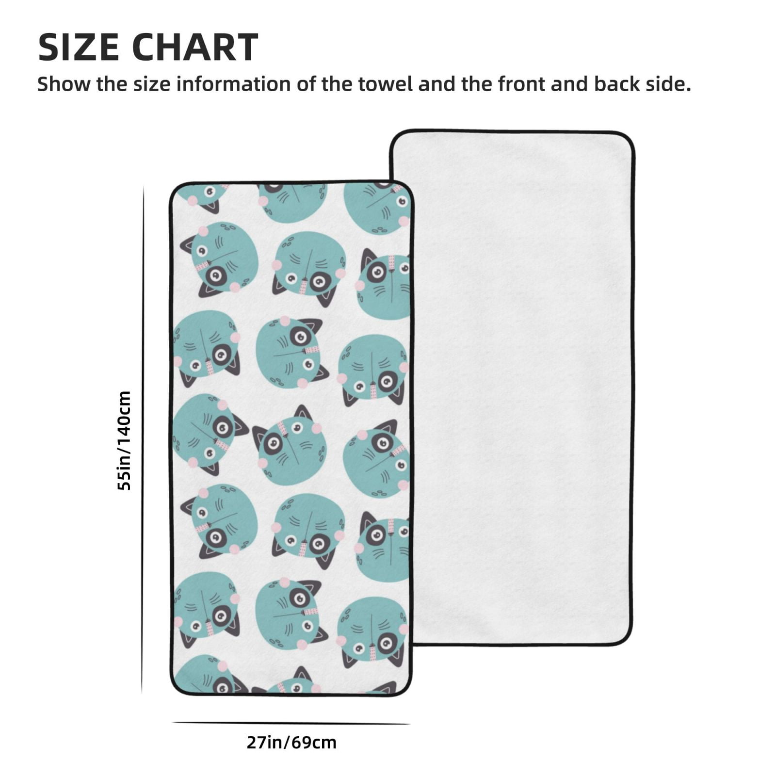 Cotton Bath Towels for Bathroom - Quirky Cartoon Cat Face Microfiber Quick Dry Towels for Body Bath Sheets, Personalized Beach Towel, Soft Shower Towels for Travel Home Beach 27*55in