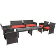 thumbnail image 3 of Gymax 8PCS Patio Conversation Set Outdoor Rattan Furniture Set w/ Red Cushions, 3 of 10