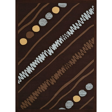 - United Weavers Cafe Area Rugs - 950-10955 Contemporary Dark Brown Geometric Squiggles Stripe Dots Rug