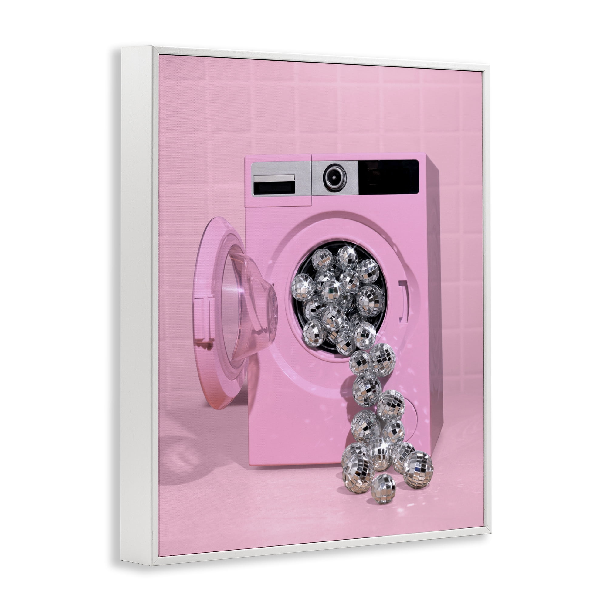 Stupell Industries Disco Laundry Machine over Pink White Framed Giclee Art, design by LISH Creative