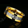 thumbnail image 4 of Yellow Gold Plated Matte 8mm AAA CZ Titanium Steel Mens Ring Men Wedding Band Man Ring, 4 of 7