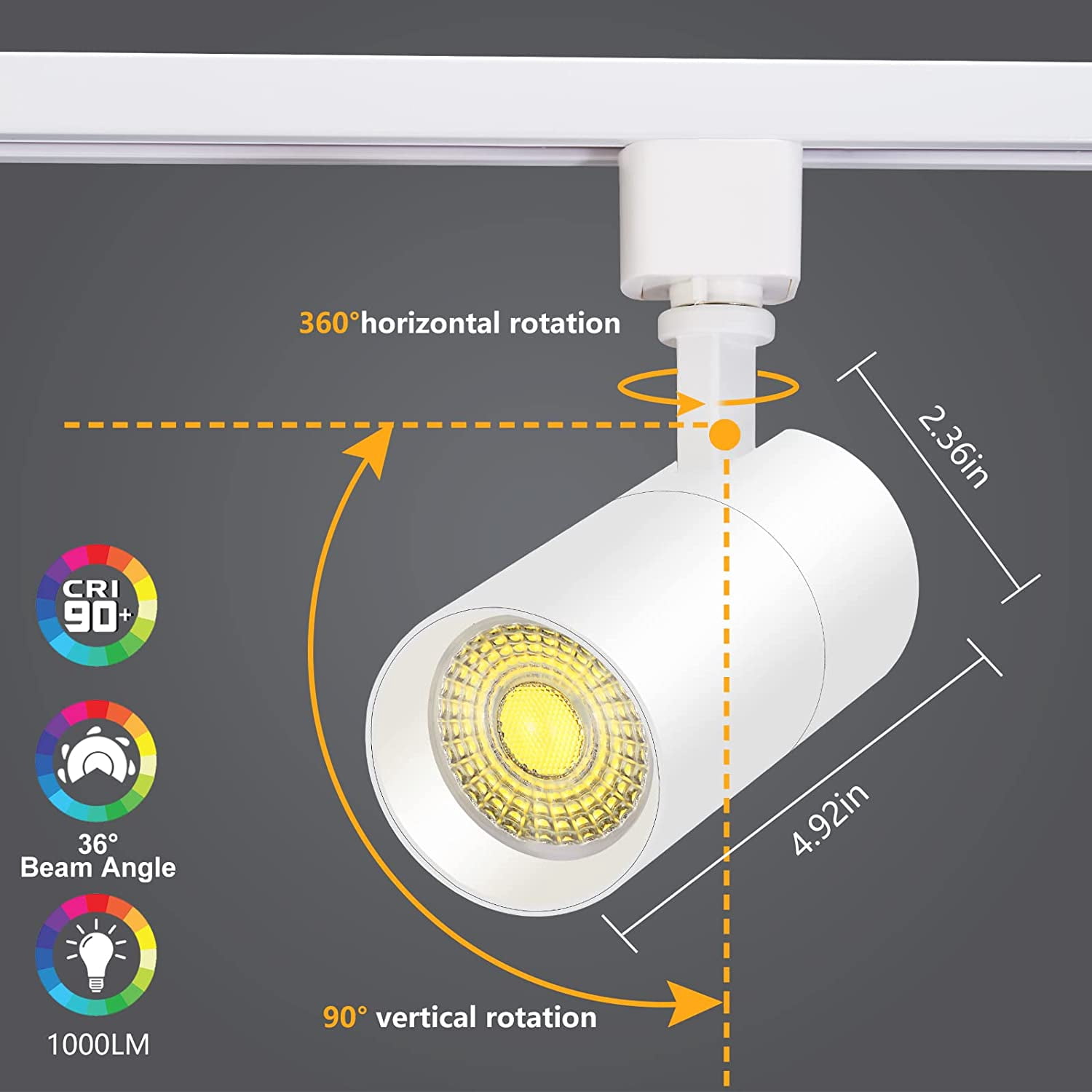 VANoopee 3-Color 10W H Track Lighting Heads Dimmable LED Track Light Heads Bright Rail Ceiling Spotlight Fixtures Accent Task, 3000K 4000K 5000K, Flicker Free CRI90+ 36° 1000lm, Matte White, Pack of 4