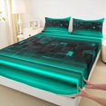 thumbnail image 4 of jejeloiu 3D Geometric Print Bed Sheets For Kids,Teal Black Plaid Buffalo Pattern King Sheets For Boy,4-Piece, 4 of 6