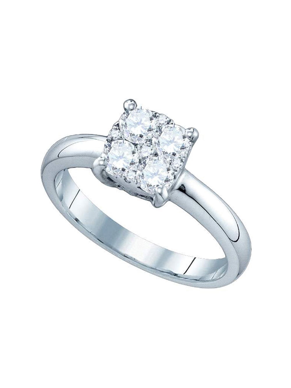 Golden Star 18kt White Gold Round Diamond Cluster Bridal Wedding