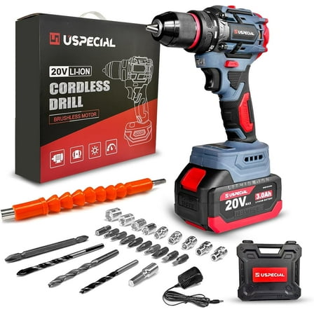 20V Cordless Brushless Power Drill Set, 3/8-Inch Chuck, 443 In-Lbs Torque, 2 Variable Speed