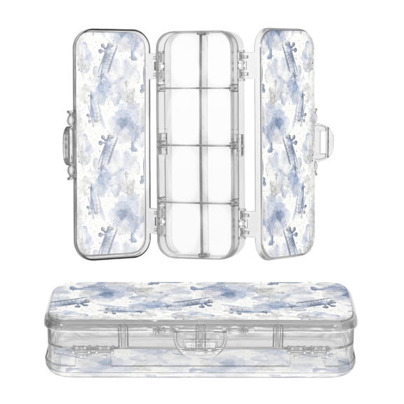 Plastic Pencil Box Large Capacity Pencil Boxes Clear Boxes with Snap-Tight Lid Stylish Office Supplies Storage Organizer Box Watercolor Vintage Planes