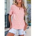 thumbnail image 6 of Womens Tops Dressy Casual Cute Hollow Embroidered Blouses Short Sleeve Shirts Summer Outfits 2025 Pink S, 6 of 9