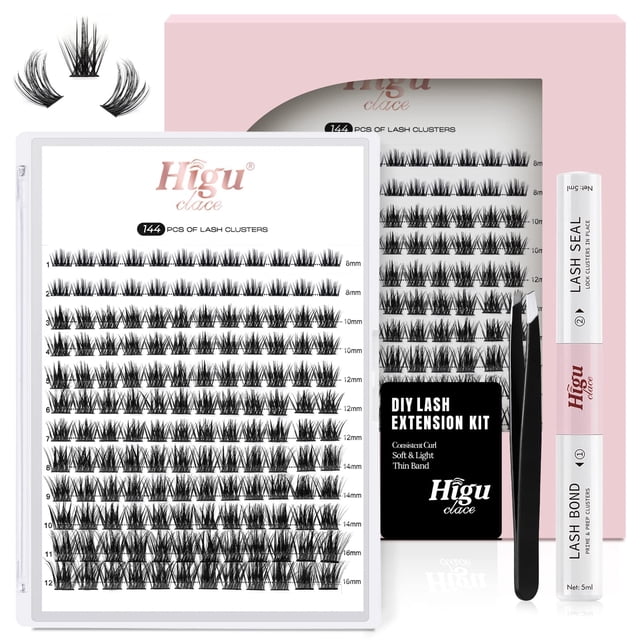 Kit de extensión de pestañas Higu DIY, 144 unidades, racimos de pestañas R-08