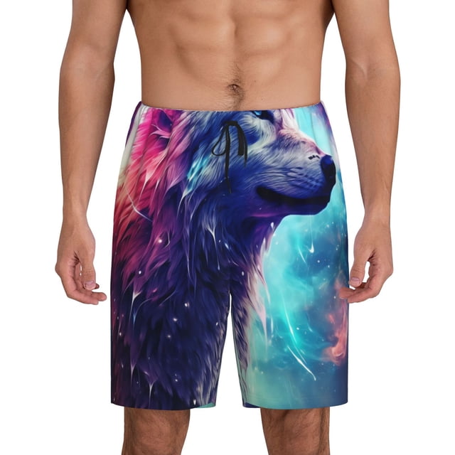 Fotbe Starry Multicolored Wolf Pantalones Cortos de Pijama para Hombre, Ropa de Dormir, Pantalones de Pijama Cortos para Hombre-Large