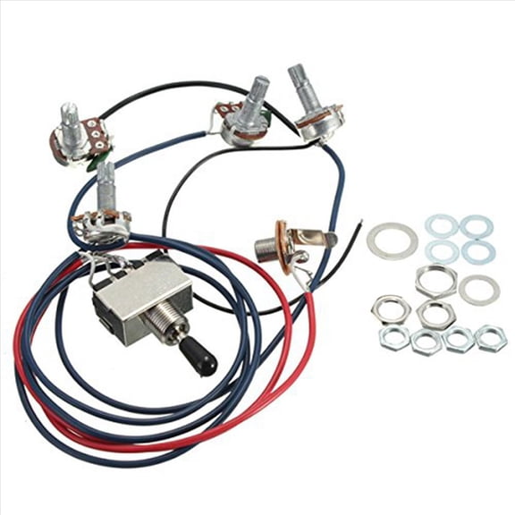 Quaqdae Lp Electric Guitar Pickups Wiring Harness Kit 2T2V 500K Pots 3 Way Switch With Jack For Dual Humbucker Gibson Les Pual Style Guitar Replacements, Black Cap