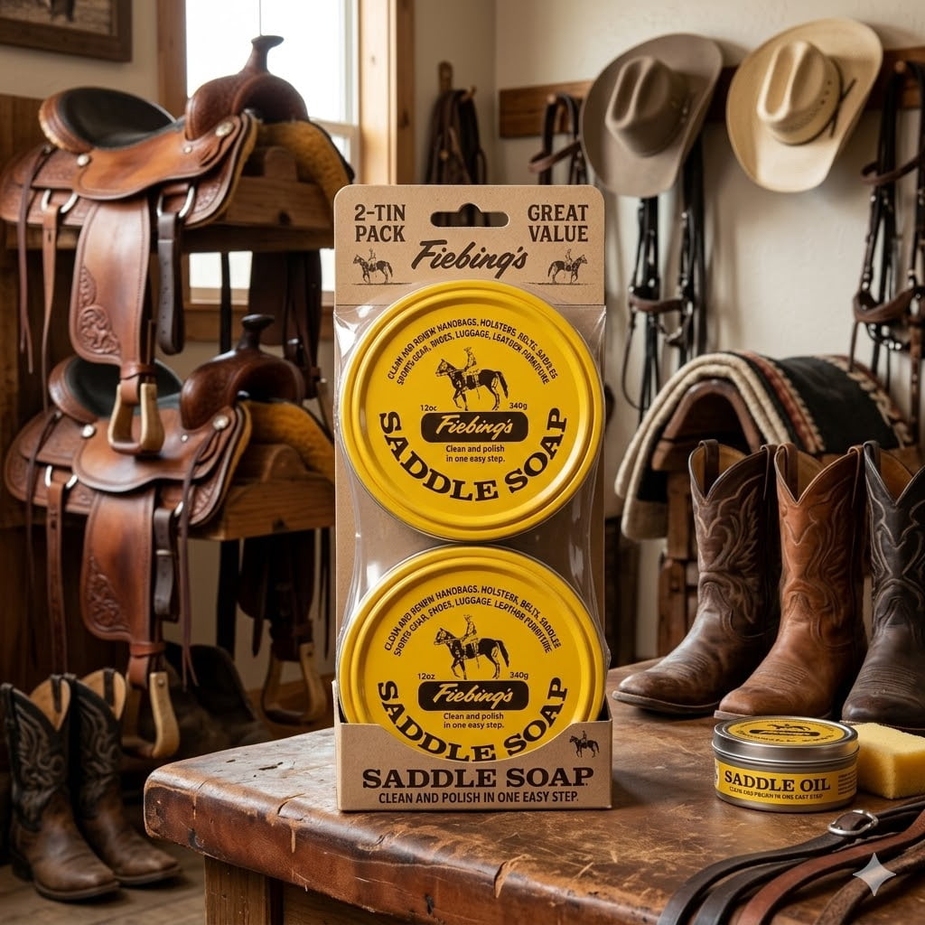 Fiebing's Yellow Saddle Soap Cleans & Lubricates Leather Saddles Boots Shoes 12 oz. 2PCK