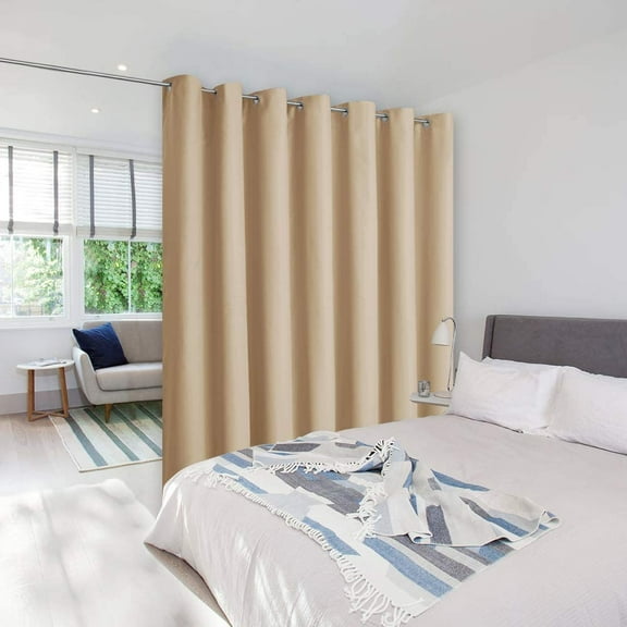 Noise Blocking Room Divider Curtain - 8.3ft Wide x 9ft Long Single Panel Privacy Screen in Beige