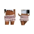thumbnail image 3 of Women Y2K Lace Mini Skirt Low Rise Leopard Half Slip Skirt Contrast Ruffle Flowy Short Skirt Underskirt Pink S, 3 of 6