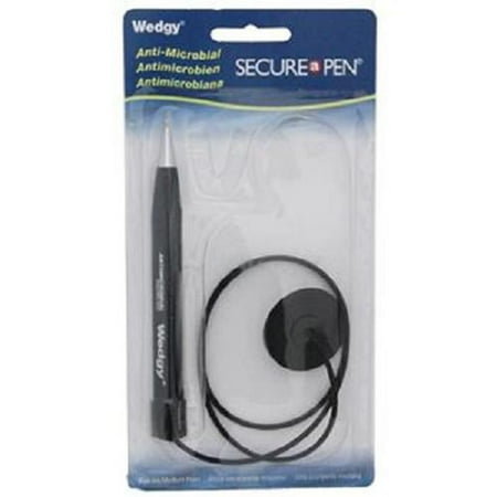MMF Industries Wedgy Anti-Microbial Cord Pens/Counter Pens with Adhesive-Backed Round Base, Blue Ink, Single Pen (28408)