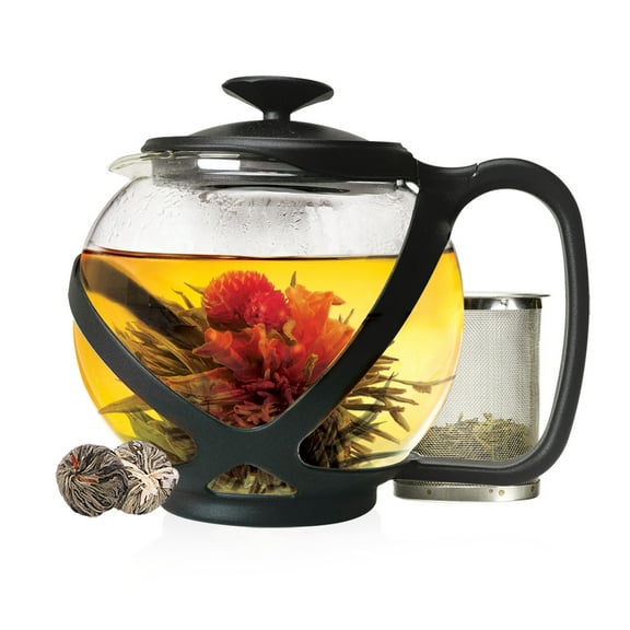 Primula Tempo Borosilicate Glass Teapot with Removable Stainless Steel Infuser, 40-Ounce, Black