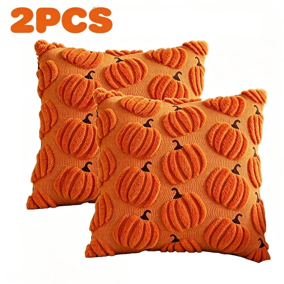 2PCS Fall Pillow Covers,18"x18" Fall Orange Pumpkin Pillow Cases,Soft Faux Fur Wool Couch Cushion for Fall Halloween Thanksgiving Decor(Rust Red Pumpkin)