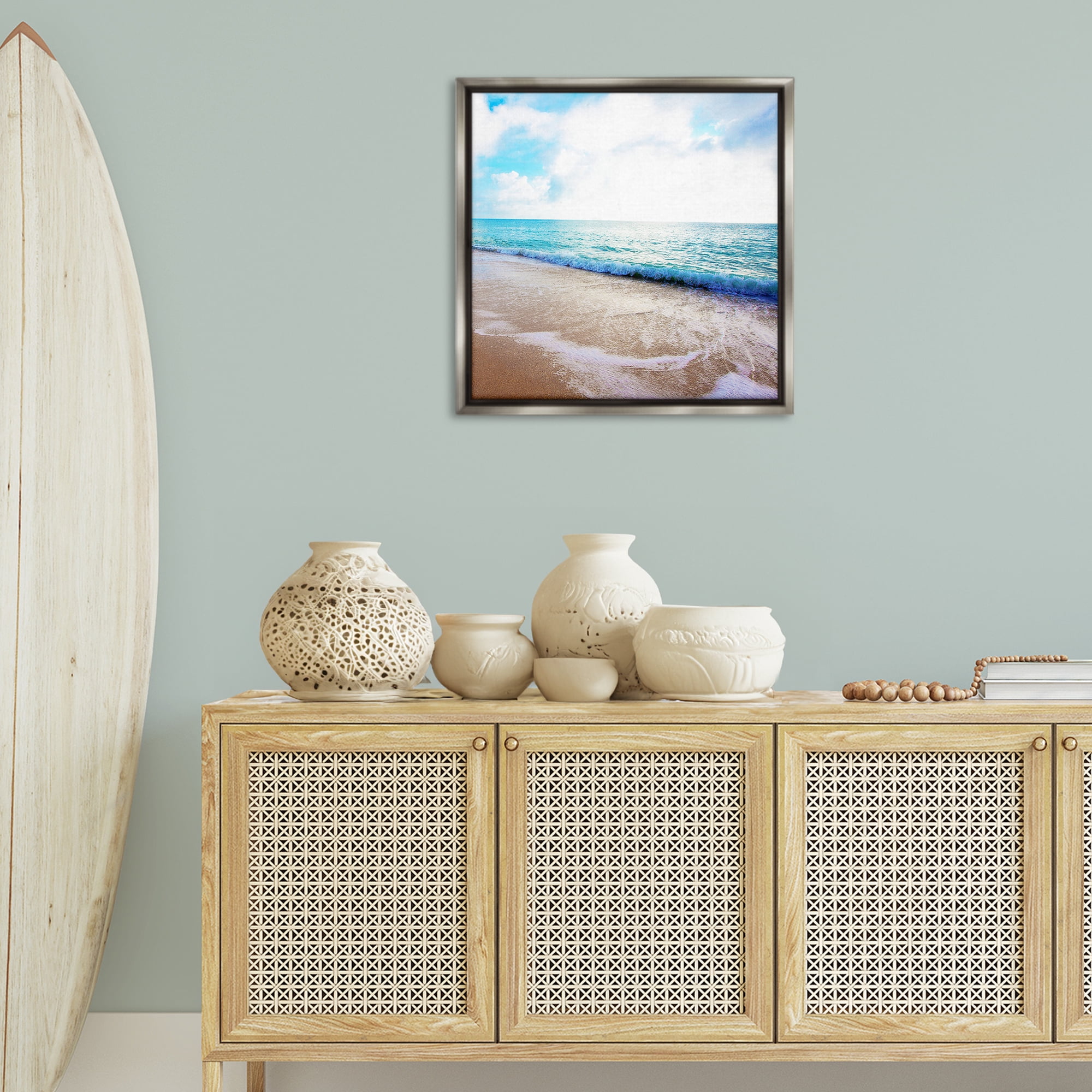 Stupell Industries Billowing Beach Wave Nautical & Beach Photography Gray Floater Framed Canvas Art Print Wall Art, 25 x 25