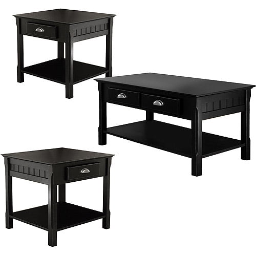 3 Piece Timber Accent Table Set Black Com