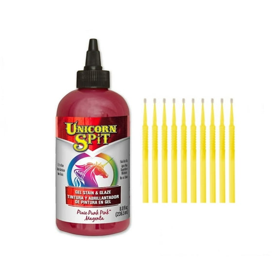 Unicorn SPiT Gel Stain & Glaze in One - 20 Complete Original & Sparkle Paint Collection with 10 TreBBies Fine Detail Sticks (8oz, Pixie Punk Pink)
