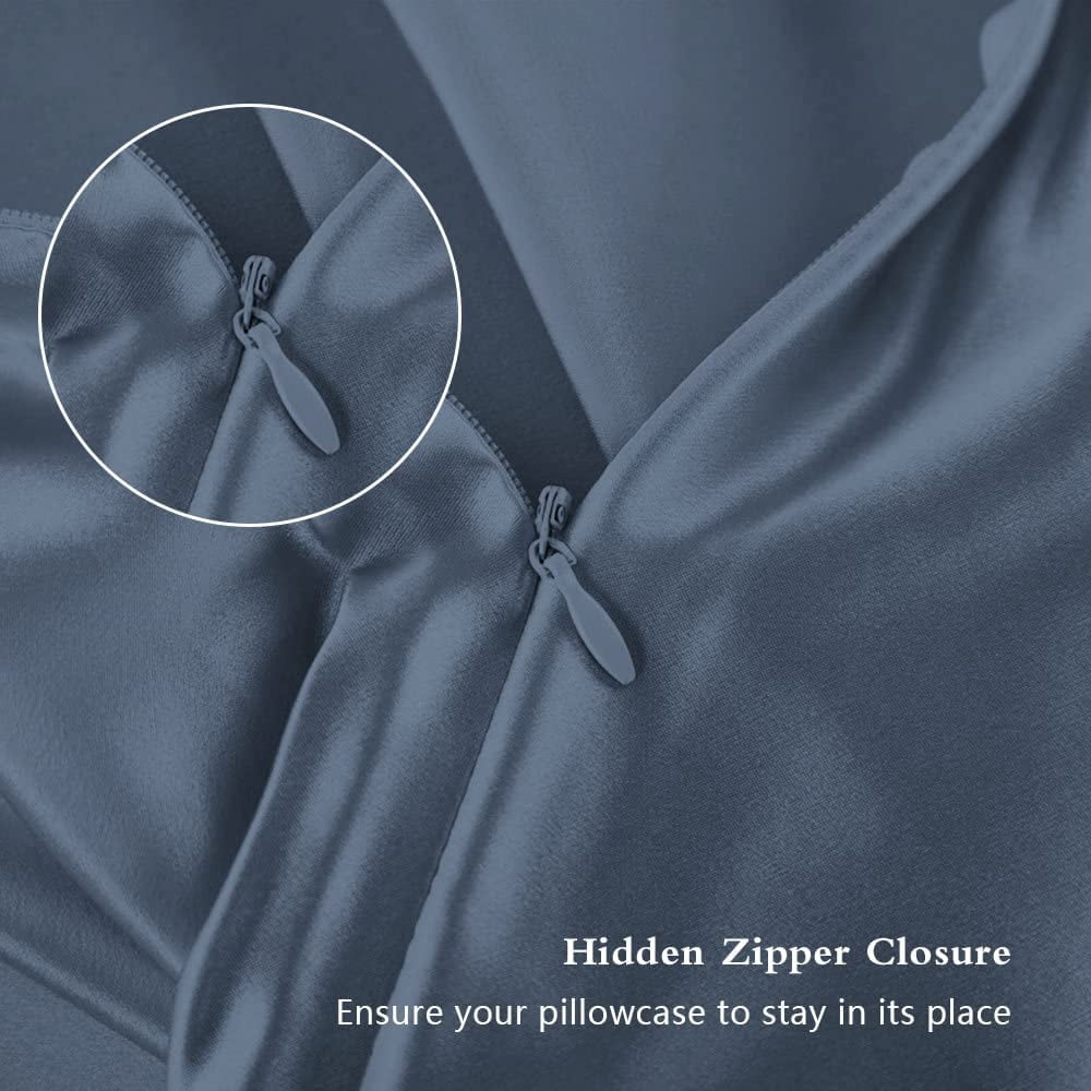 Silk Pillowcase for Hair and Skin, Mulberry Silk Pillow Cases Queen Size, Soft Anti Acne Cooling Sleep Both Sides Natural Silk Satin Pillowcases with Hidden Zipper, Gifts for Women Men, Ash Blue