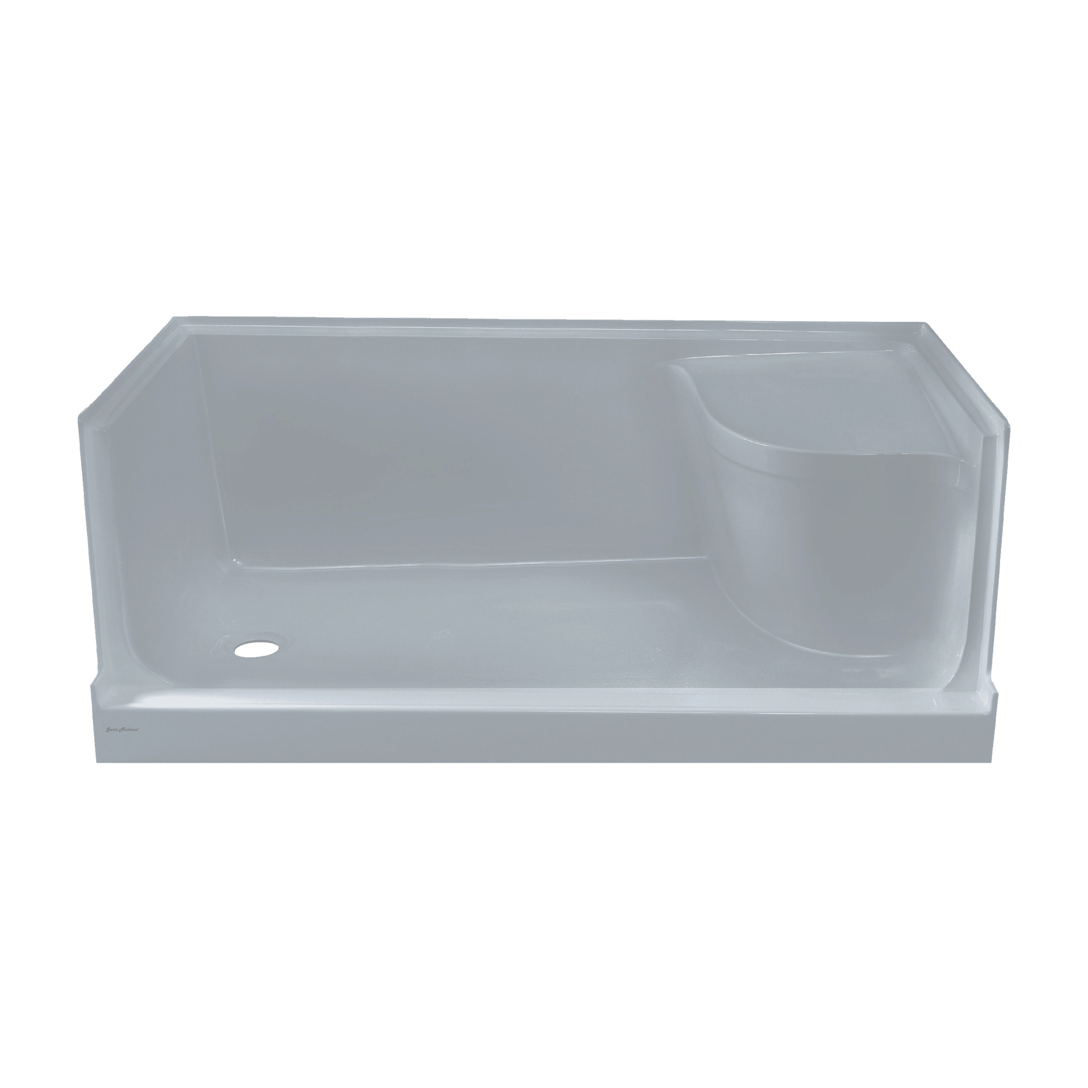 Aquatique 60" x 32" Single Threshold Shower Base With Left Hand Drain and Integral Right Hand Seat in Gray