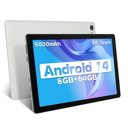 AEEZO Tablet 10 inch Android 14,Octa-Core Processor with 64GB Storage, Dual 5MP+8MP Camera, WiFi 6, Bluetooth,Long Battery Life, Performance Tablet (White)