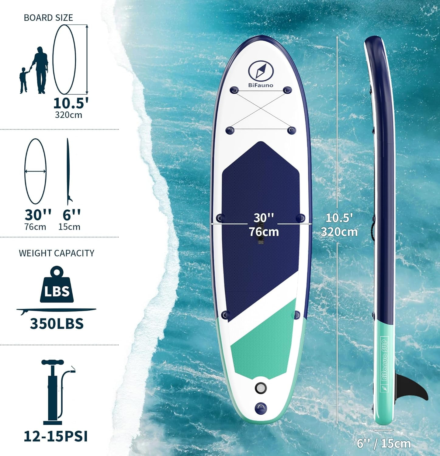 LHBcraft Inflatable Stand Up Paddle Board with SUP Accessories and Backpack Paddle Boards for Adults. Non-Slip Deck, Wide Stance, Bottom Fin, Double Action Pump