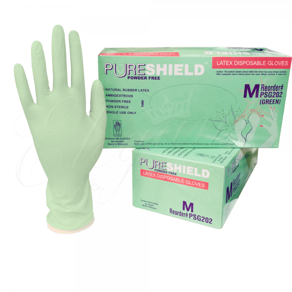 PureShield Latex Disposable Gloves, Powder Free 100ct/Box Medium Green