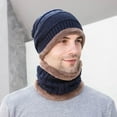thumbnail image 3 of Fall Long Sleeve Thermal Beanie Hats for Men Blue Men's Winter Knitted Fleece Windproof Hat Scarf Gloves Three-piece Warm, 3 of 4