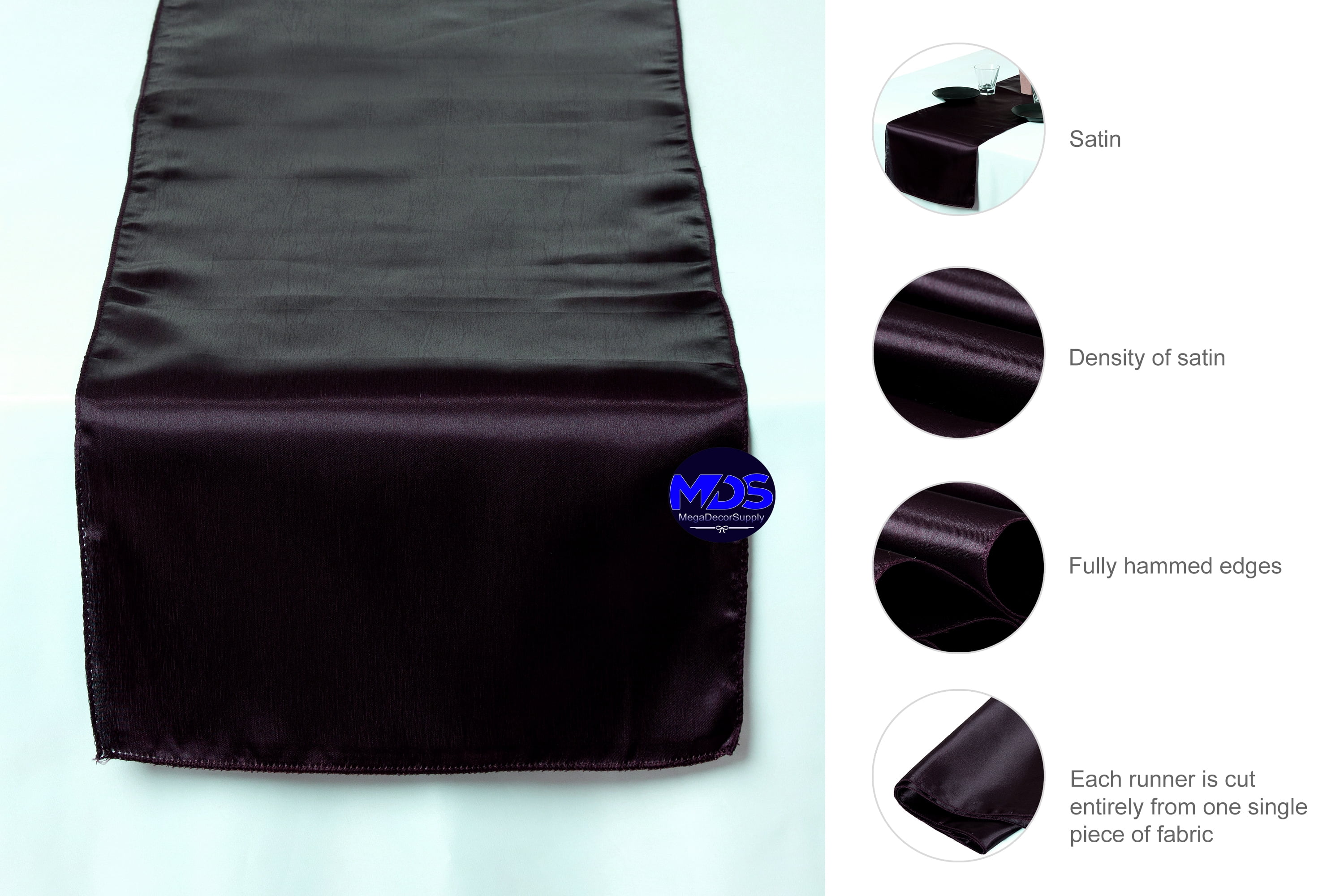 MDS Pack of 10 Wedding 12 x 108 inch Satin Table Runner for Wedding Banquet Decoration -Plum